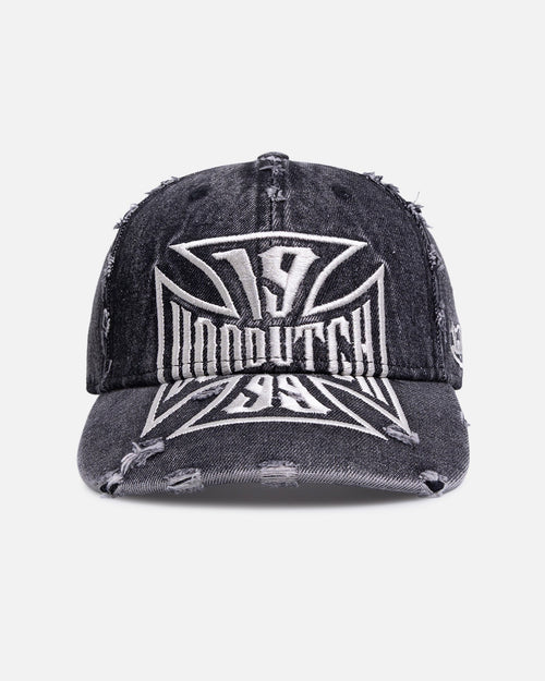Von Dutch Cross Distressed Strapback Cap Washed Black