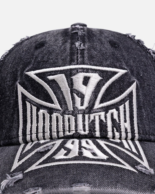 Von Dutch Cross Distressed Strapback Cap Washed Black