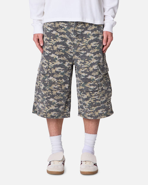 MNML Distressed Ultra Baggy Cargo Shorts Camo