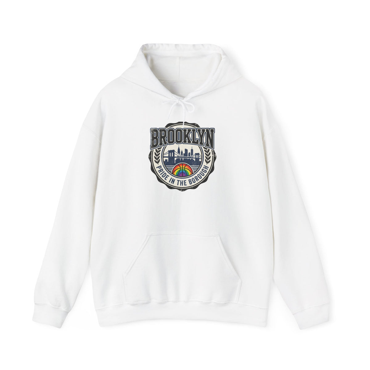 Brooklyn Skyline Hoodie – Retro Rainbow 'Born in the Borough' Pullover