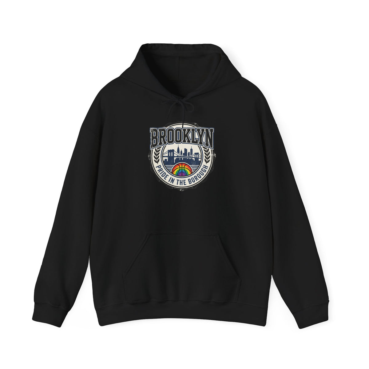Brooklyn Skyline Hoodie – Retro Rainbow 'Born in the Borough' Pullover